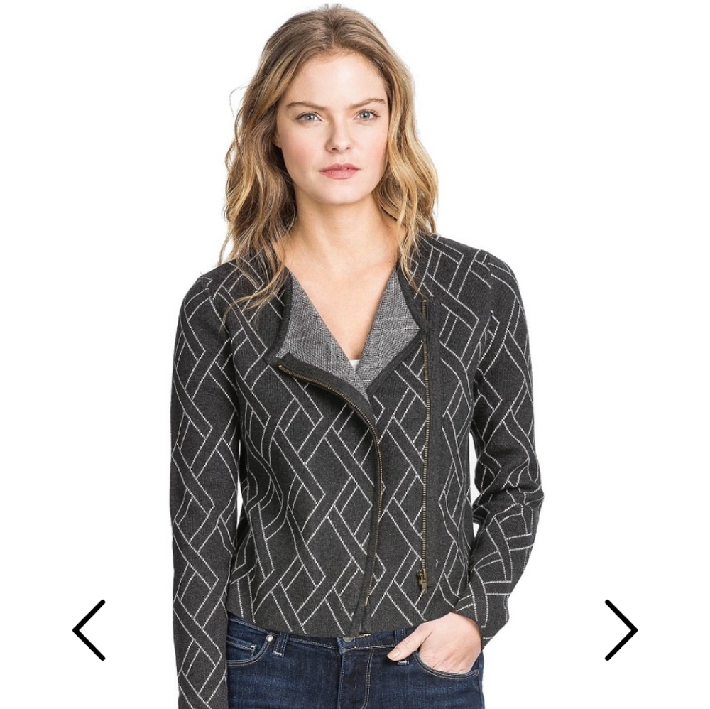 LILLA P Charcoal Gray White Moto Jacket Sweater. Size S